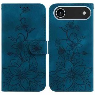 For iPhone 17 Air Lily Embossed Leather Phone Case(Dark Blue)