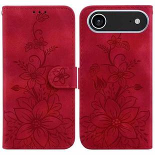 For iPhone 17 Air Lily Embossed Leather Phone Case(Red)