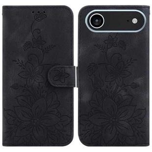 For iPhone 17 Air Lily Embossed Leather Phone Case(Black)