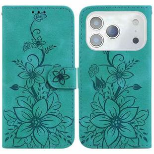 For iPhone 17 Pro Lily Embossed Leather Phone Case(Green)