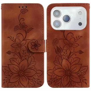 For iPhone 17 Pro Lily Embossed Leather Phone Case(Brown)