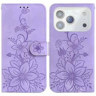 For iPhone 17 Pro Max Lily Embossed Leather Phone Case(Purple)