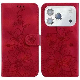 For iPhone 17 Pro Max Lily Embossed Leather Phone Case(Red)