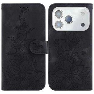 For iPhone 17 Pro Max Lily Embossed Leather Phone Case(Black)