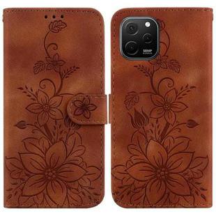 For Huawei nova Y61 / Enjoy 50z Lily Embossed Leather Phone Case(Brown)