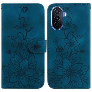 For Huawei nova Y70 Plus Lily Embossed Leather Phone Case(Dark Blue)