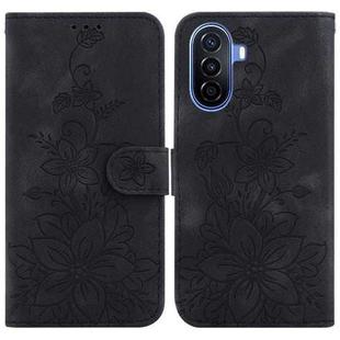 For Huawei nova Y70 Plus Lily Embossed Leather Phone Case(Black)