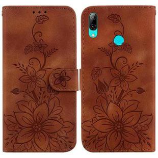 For Huawei P Smart 2019 Lily Embossed Leather Phone Case(Brown)