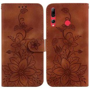 For Huawei P Smart+ 2019 / Enjoy 9s Lily Embossed Leather Phone Case(Brown)