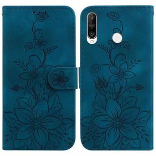 For Huawei P30 Lite / nova 4e Lily Embossed Leather Phone Case(Dark Blue)