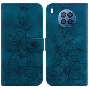 For Huawei nova 8i / Honor 50 Lite Lily Embossed Leather Phone Case(Dark Blue)