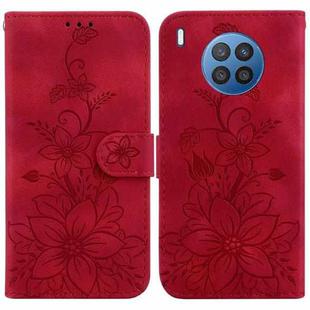 For Huawei nova 8i / Honor 50 Lite Lily Embossed Leather Phone Case(Red)