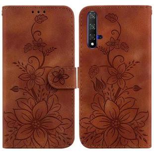 For Huawei nova 5T / Honor 20 Lily Embossed Leather Phone Case(Brown)