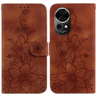 For Huawei nova 12 Lily Embossed Leather Phone Case(Brown)