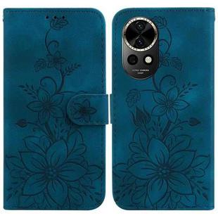 For Huawei nova 12 Lily Embossed Leather Phone Case(Dark Blue)