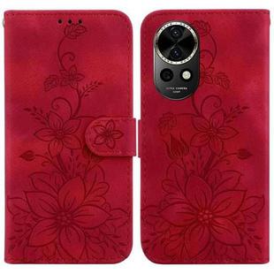 For Huawei nova 12 Lily Embossed Leather Phone Case(Red)