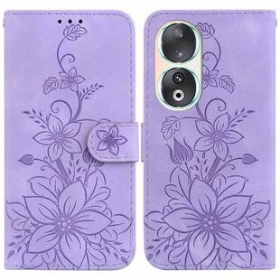 For Honor 90 Lily Embossed Leather Phone Case(Purple)