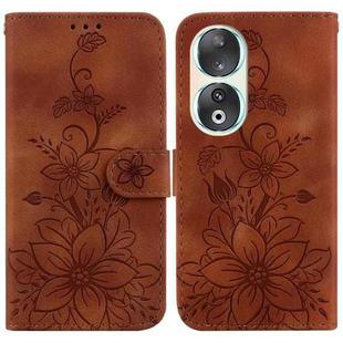 For Honor 90 Lily Embossed Leather Phone Case(Brown)