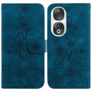 For Honor 90 Lily Embossed Leather Phone Case(Dark Blue)