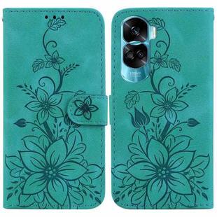 For Honor 90 Lite Lily Embossed Leather Phone Case(Green)