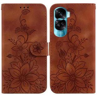 For Honor 90 Lite Lily Embossed Leather Phone Case(Brown)