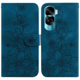 For Honor 90 Lite Lily Embossed Leather Phone Case(Dark Blue)