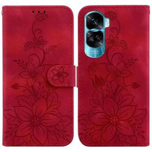 For Honor 90 Lite Lily Embossed Leather Phone Case(Red)