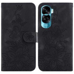 For Honor 90 Lite Lily Embossed Leather Phone Case(Black)
