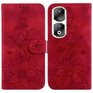 For Honor 90 Pro Lily Embossed Leather Phone Case(Red)