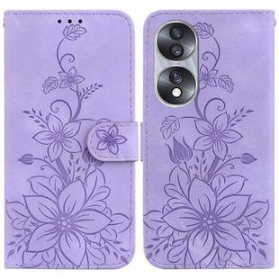 For Honor 70 Lily Embossed Leather Phone Case(Purple)