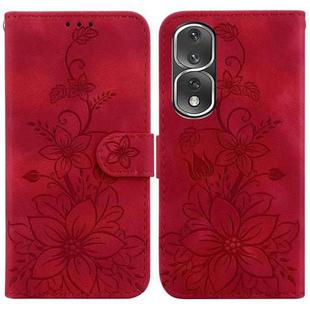 For Honor 80 Pro Lily Embossed Leather Phone Case(Red)