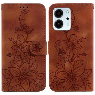 For Honor 80 SE Lily Embossed Leather Phone Case(Brown)