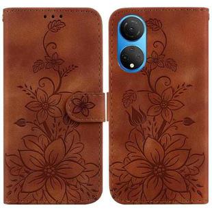 For Honor X7 Lily Embossed Leather Phone Case(Brown)
