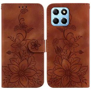 For Honor X8 5G Lily Embossed Leather Phone Case(Brown)