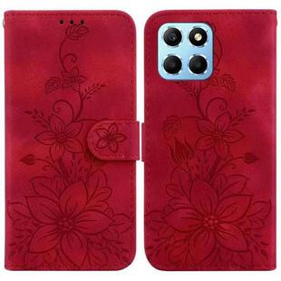 For Honor X8 5G Lily Embossed Leather Phone Case(Red)