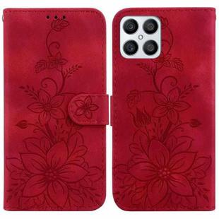 For Honor X8 Lily Embossed Leather Phone Case(Red)