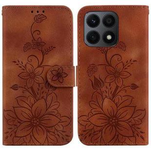 For Honor X8a Lily Embossed Leather Phone Case(Brown)