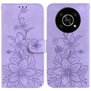 For Honor X9 Lily Embossed Leather Phone Case(Purple)