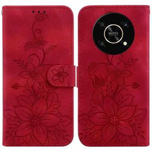 For Honor X9 Lily Embossed Leather Phone Case(Red)