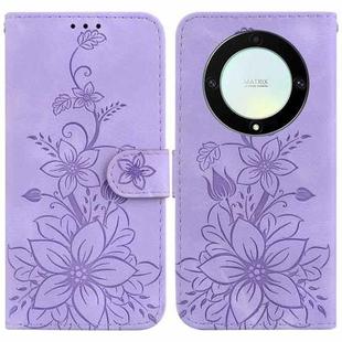For Honor X9a Lily Embossed Leather Phone Case(Purple)