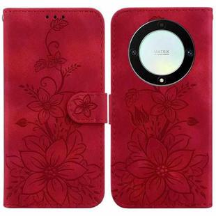 For Honor X9a Lily Embossed Leather Phone Case(Red)