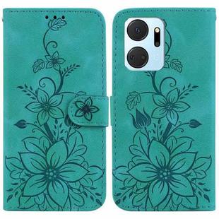 For Honor X7a Lily Embossed Leather Phone Case(Green)