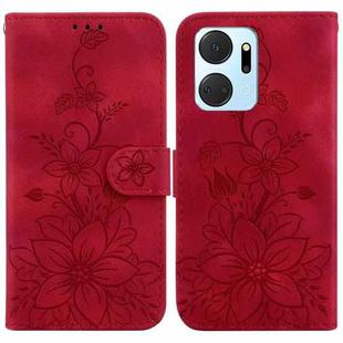 For Honor X7a Lily Embossed Leather Phone Case(Red)