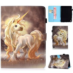 For Amazon Kindle Fire HD 8 (2020) Sewing Thread Horizontal Painted Flat Leather Case with Sleep Function & Pen Cover & Anti Skid Strip & Card Slot & Holder(Unicorn)