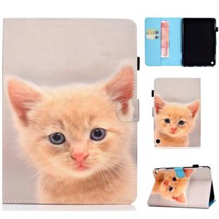 For Amazon Kindle Fire HD 8 (2020) Sewing Thread Horizontal Painted Flat Leather Case with Sleep Function & Pen Cover & Anti Skid Strip & Card Slot & Holder(Cute Cat)