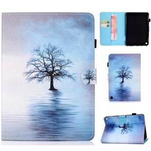 For Amazon Kindle Fire HD 8 (2020) Sewing Thread Horizontal Painted Flat Leather Case with Sleep Function & Pen Cover & Anti Skid Strip & Card Slot & Holder(Tree In Water)