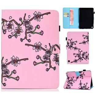 For Amazon Kindle Fire HD 8 (2020) Sewing Thread Horizontal Painted Flat Leather Case with Sleep Function & Pen Cover & Anti Skid Strip & Card Slot & Holder(Plum Blossom)