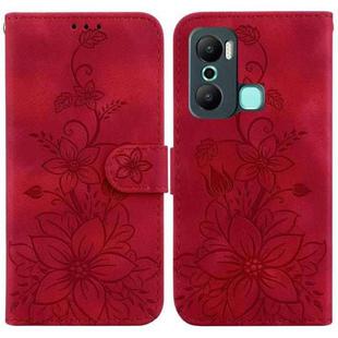 For Infinix Hot 20 Play Lily Embossed Leather Phone Case(Red)