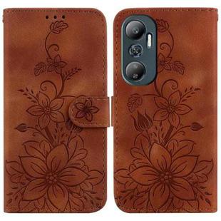 For Infinix Hot 20 Lily Embossed Leather Phone Case(Brown)