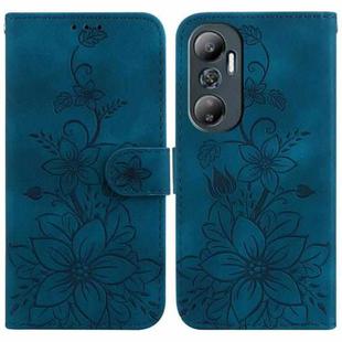 For Infinix Hot 20 Lily Embossed Leather Phone Case(Dark Blue)